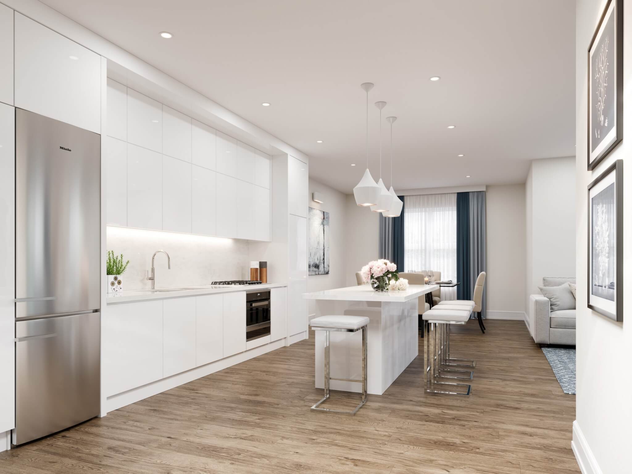 Open concept kitchen, modern and minimalist design.